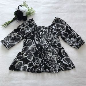 NWOT Ann Taylor LOFT Blouse Floral Size Small Black White